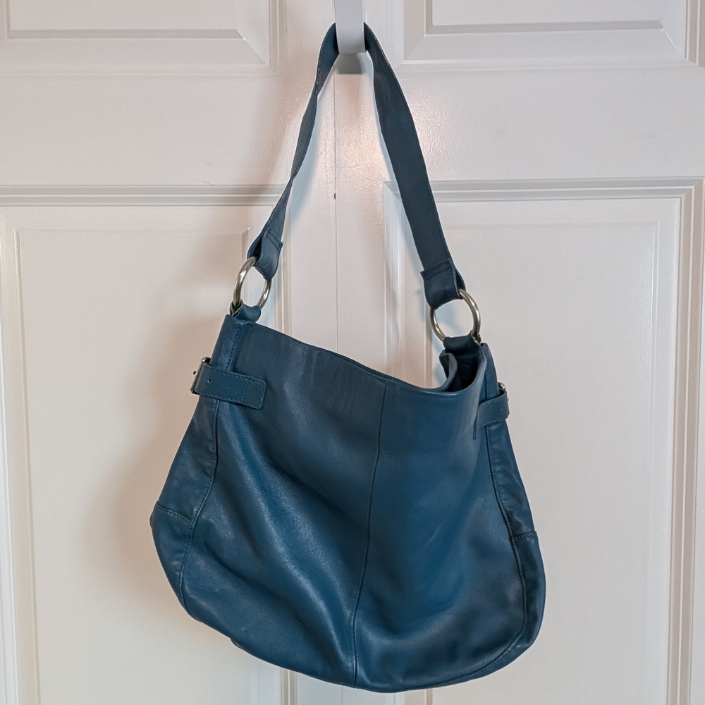 Classic Vintage Gap 90's Teal Turquoise Blue Leather Shoulder Bag